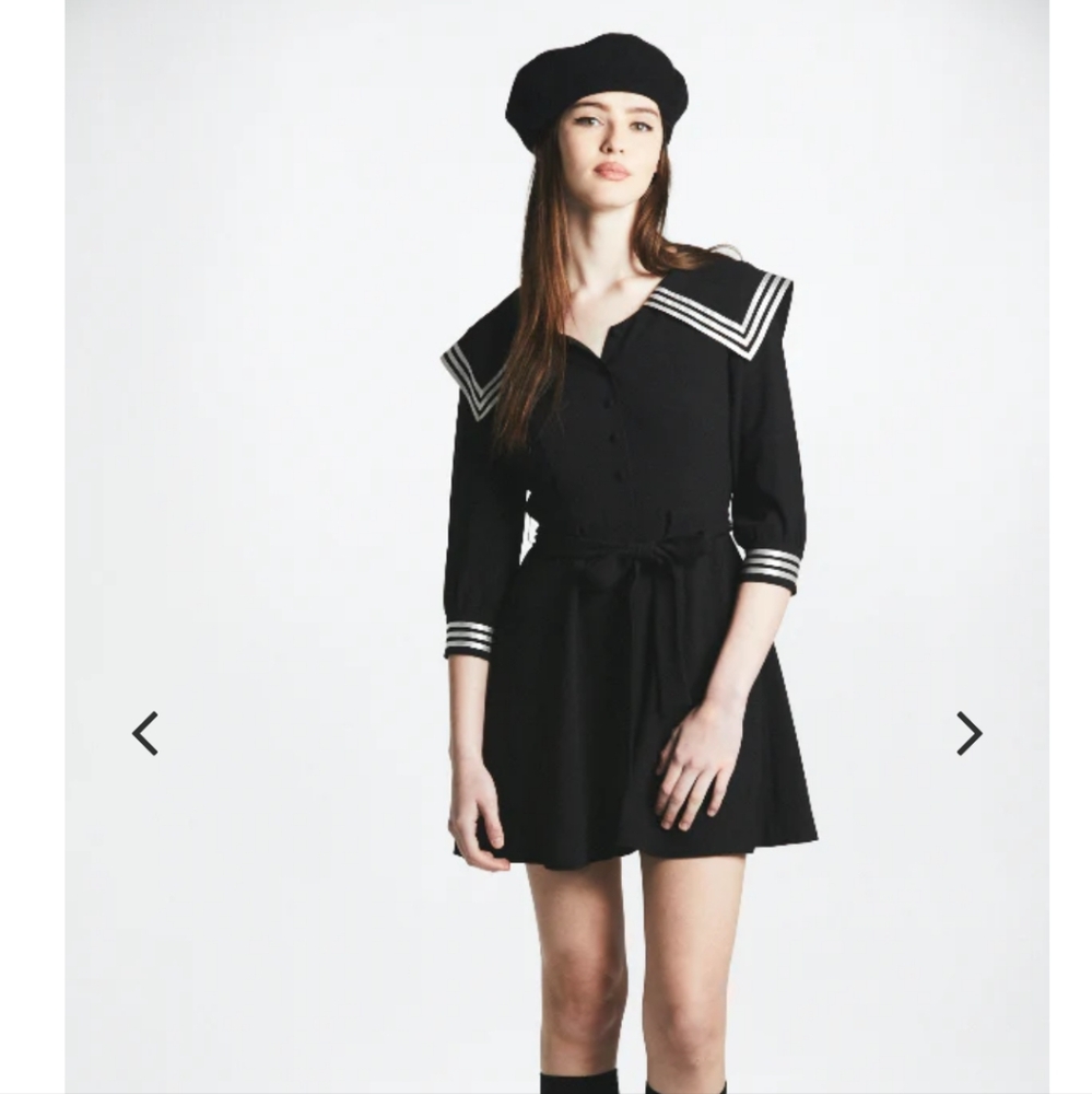 L'ecole des Femmes Crepe Sailor Dress Black Button-down Mini Dress Vintage Style